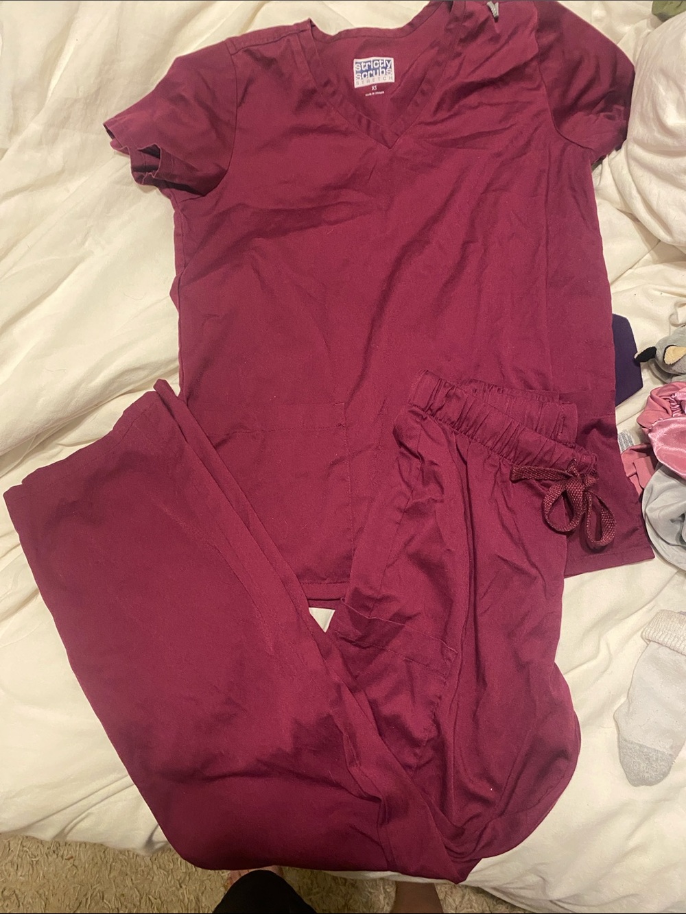 Scrubs Women's Burgundy V-Neck Top & Drawstring Pants Set